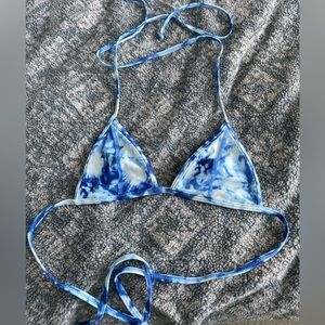 blue and white tye dye bathing suit top